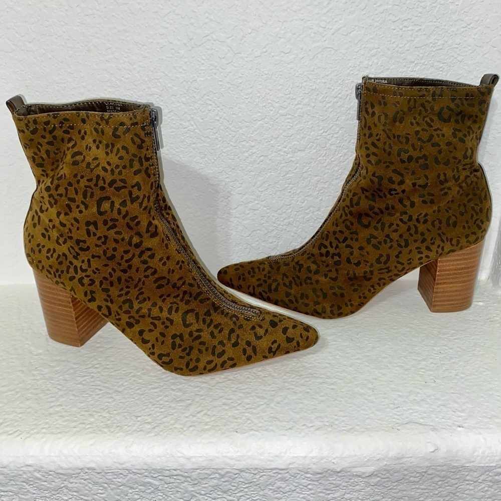 Leopard print faux suede zip up block heel boot 8 - Picture 3 of 9